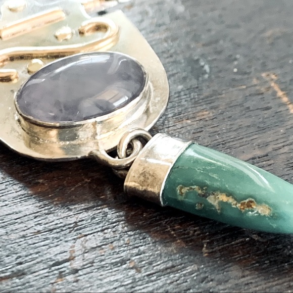 Vintage Southwestern Sterling Pin or Pendant, 14k Gold, Turquoise and Amethyst - Picture 5 of 17